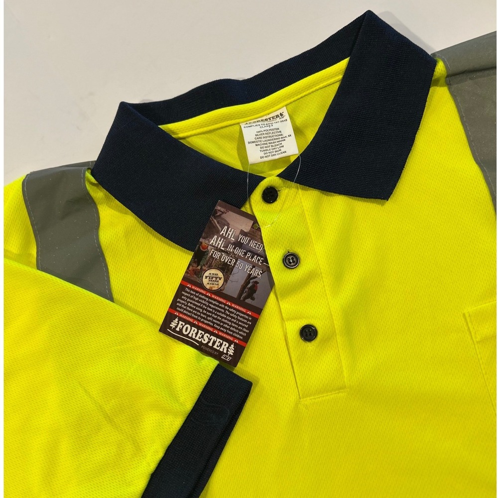 Forester Mens High Visibility Reflective Polo Shirt Neon Yellow Navy Grey XL NEW